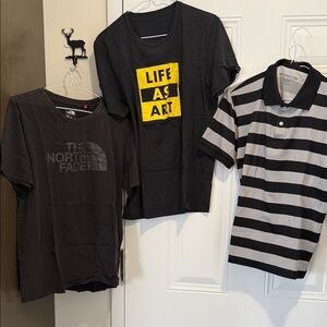 3 Black Shirts (The North Face / Giordano / Hang Ten) Logo Tee / Polo